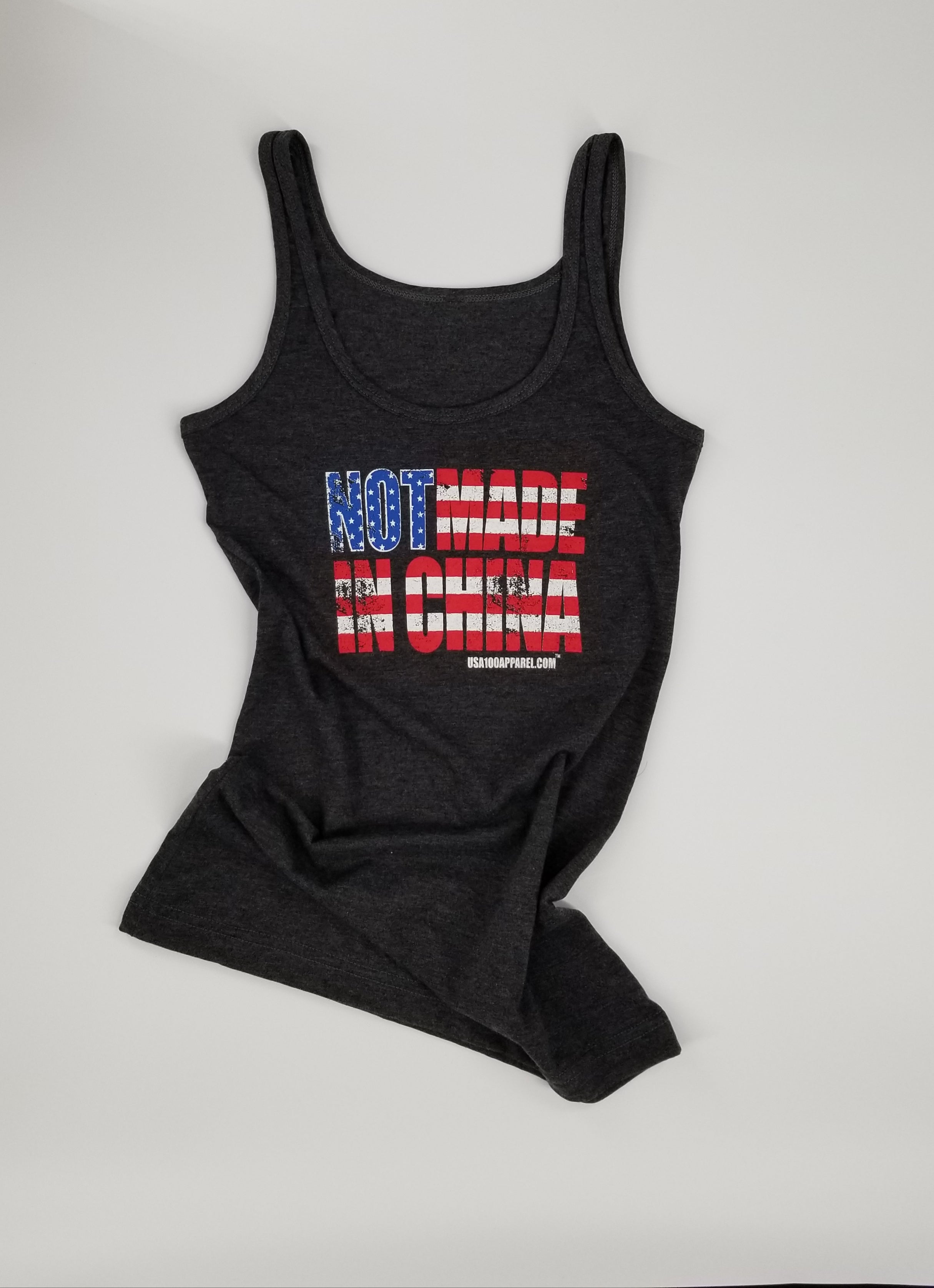 WOMEN'S HEATHER GRAY DISSTRESSED NOT MADE IN CHINA TANK!